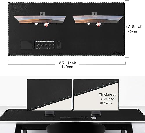 Miniatura 2 de CENNBIE Alfombrilla de escritorio de cuero, grande, 55.1 x 27.5 pulgadas, protector de escritorio, alfombrilla antideslizante extendida, alfombrilla