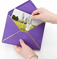 Vista 5 de VANRA Paquete de 150 sobres de invitación coloridos autoadhesivos A7, con solapa en V con borde dorado para tarjetas de felicitación de 5 x 7