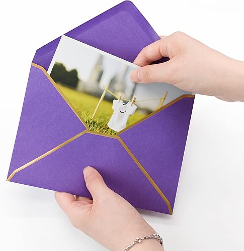 Miniatura 5 de VANRA Paquete de 150 sobres de invitación coloridos autoadhesivos A7, con solapa en V con borde dorado para tarjetas de felicitación de 5 x 7,