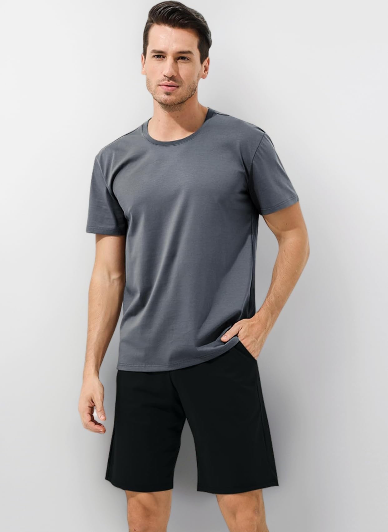 Chalier Cozy Mens Modal Pyjamas Sets Short Sleeve T-Shirts Tops Bottoms Casual Comfortable Nightwear Summer Loungewear for Men Soft Sleepwear Pjs Sets with Pockets