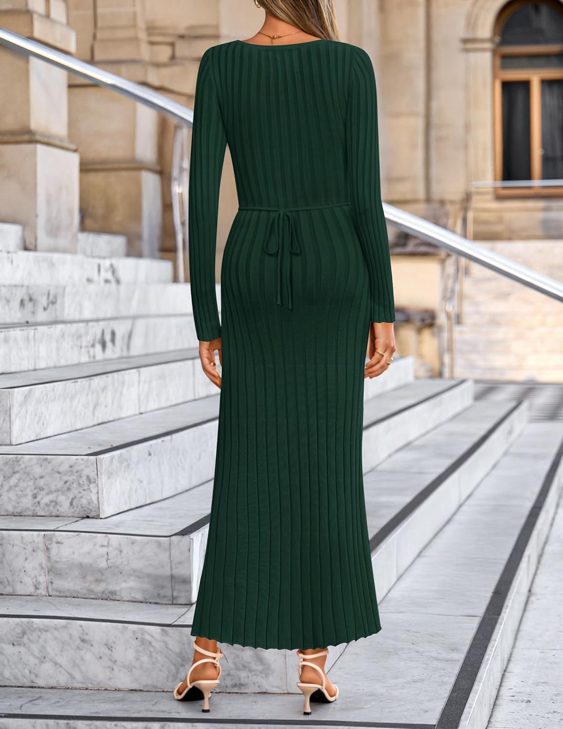 ZESICA Women's 2026 Spring Sweater Dress Long Sleeve V Neck Ribbed Knit Party Cocktail Bodycon Maxi Dresses - Image 4