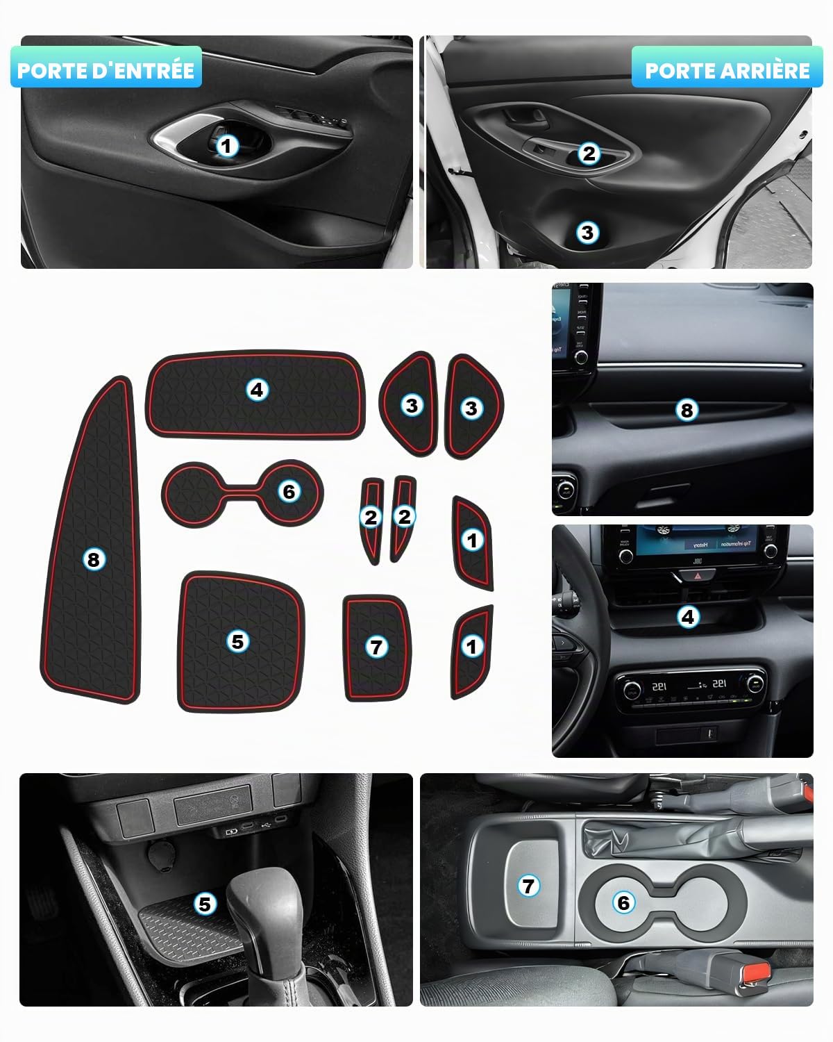 CDEFG Compatible avec Compatible avec Toyota Yaris IV 2020-2023 2024 XP210 Tapis en Caoutchouc Anti-poussière Antidérapant, Yaris Porte Console Centrale Tapis Yaris Hybride 2024 Accessoires
