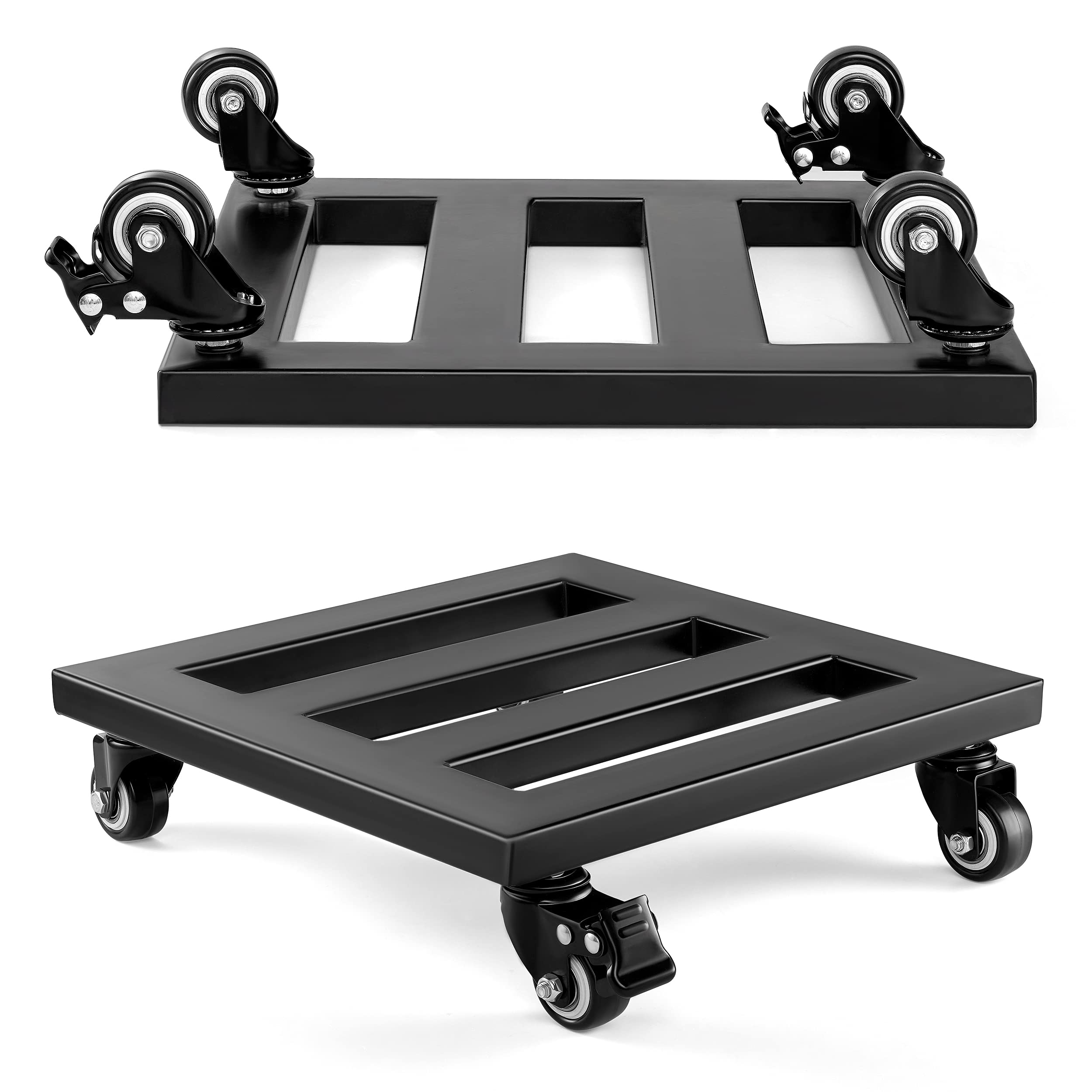 LITADA 2 Pack 12" Metal Plant Caddy- Plant Dolly Heavy Duty, Plant Roller Powder Coated Steel with Lockable Caster Wheels, Outdoor Caddy Indoor Plant Dolly (Square Iron- 2psc)