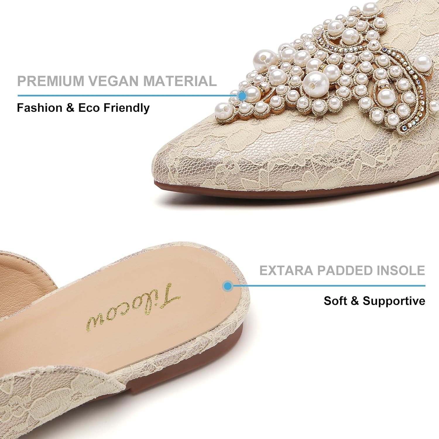 Tilocow Pearl Decor Mules for Women Flats Pointed Toe Backless Flat Slip On Slides Women's Mule Shoes - Image 6