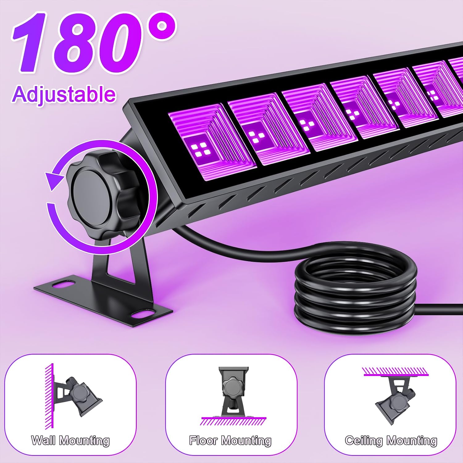 45W LED Black Light Bars IP65 Blacklights with 59inch Plug& ON/Off Switch for Poster/Birthday/Stage/Halloween/Christmas/Glow in The Dark Party (2Pack)