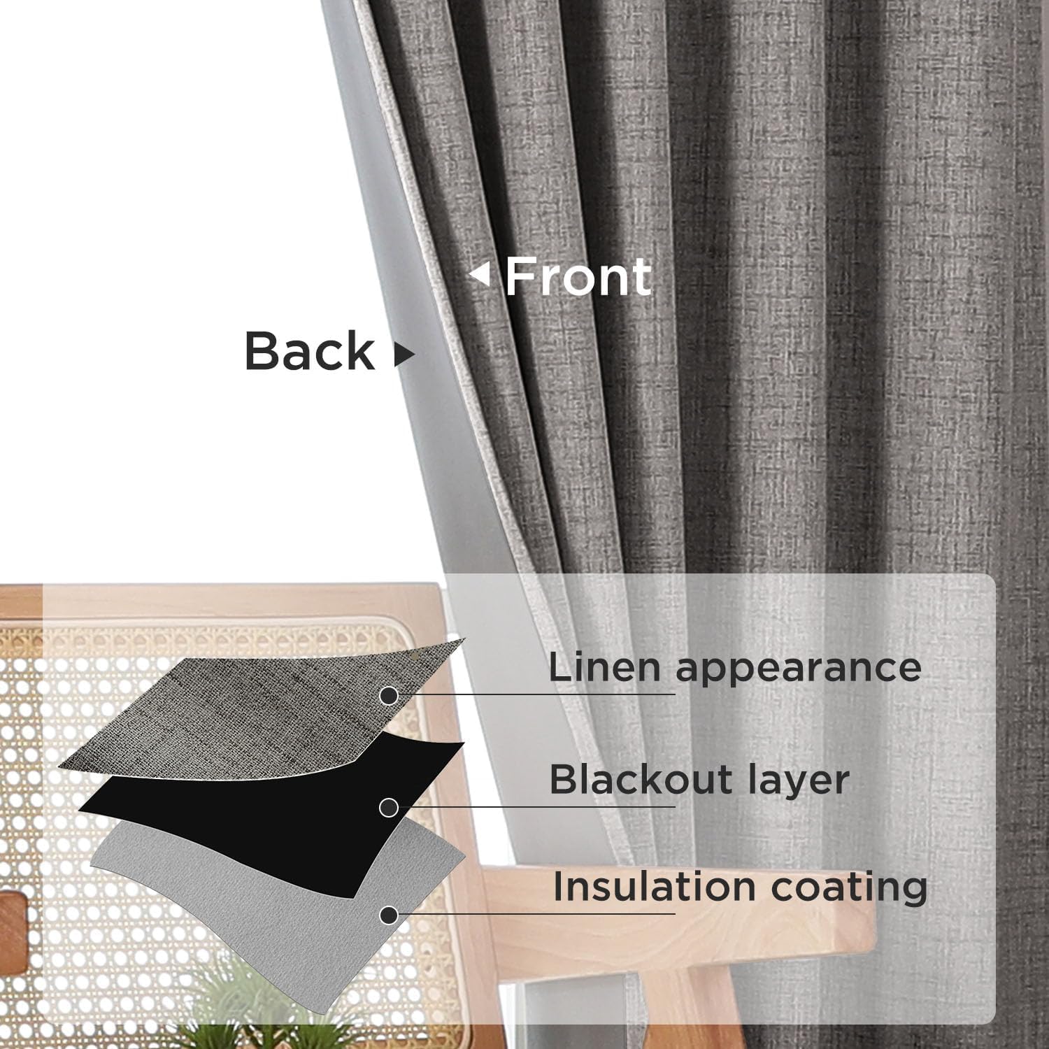 Joydeco Blickdicht Verdunkelungsvorhang Kräuselband Thermovorhang Gardine – Ansicht 3