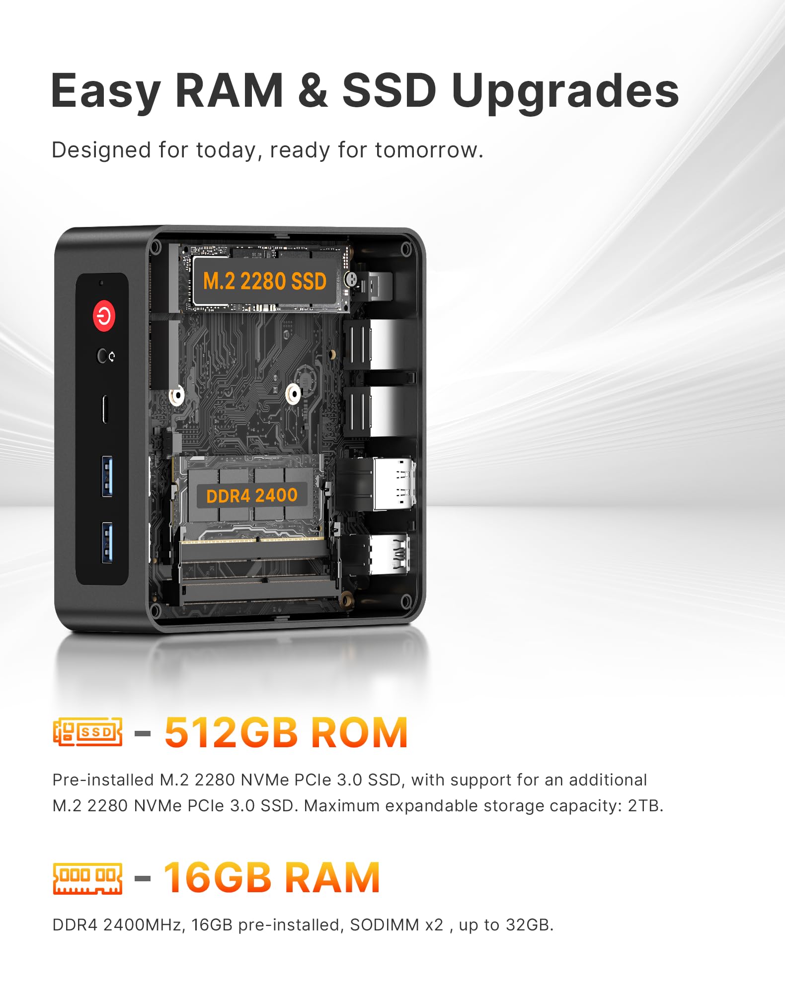 BOSGAME E4 Home-Office-Mini PC, Ryzen 5 3550H (jusqu'à 3,7 GHz, meilleur que le N150), 16 Go RAM DDR4, SSD NVMe 512 Go, Mini Ordinateur, affichage triple 4K, HDMI/USB-C/DP, Double LAN, Wi-Fi 5, BT 5.0