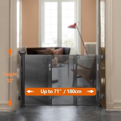 Miniatura 3 de Puerta retráctil para bebé, puerta de malla para bebés o puerta de malla para perros, 33 pulgadas de alto, se extiende hasta 55 pulgadas de ancho,
