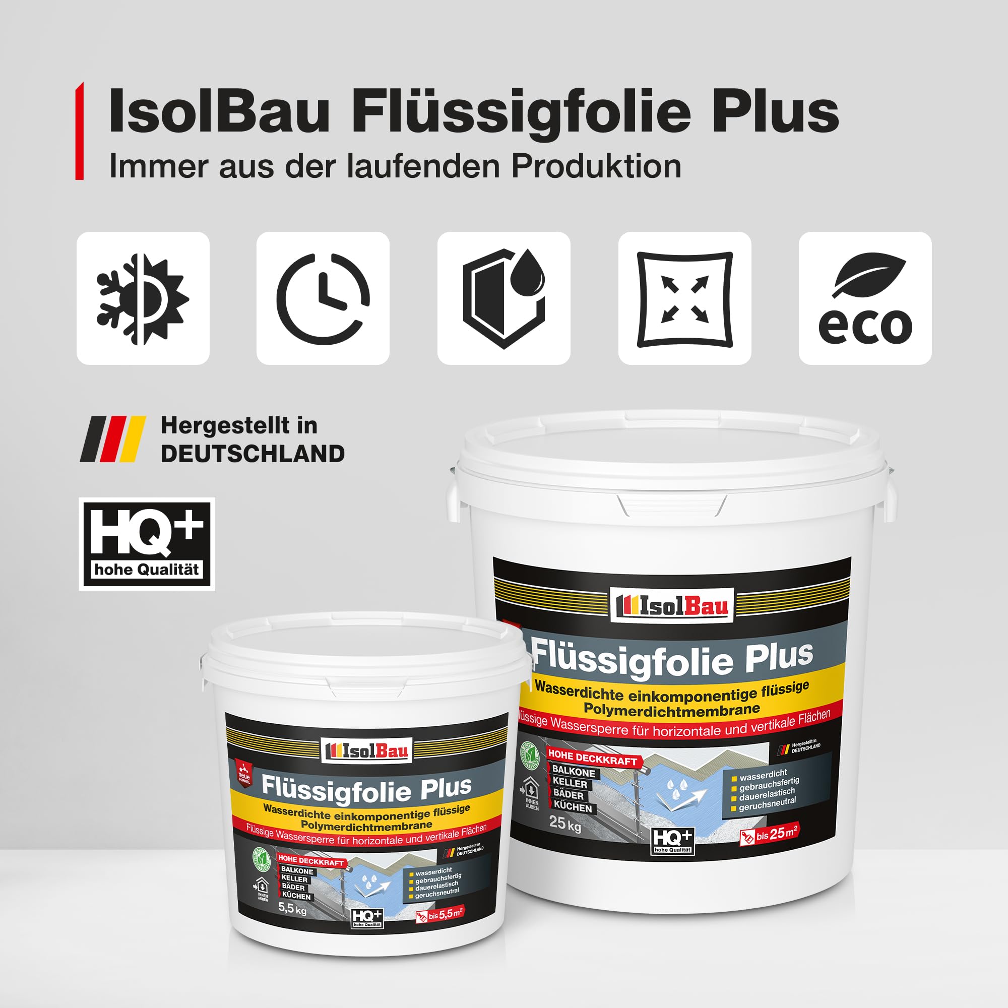 Isolbau Flüssigfolie PLUS 14kg - Dichtfolie für innen & Außenbereich - für Wand & Boden - Balkonabdichtung, Terrasse - Lösemittelfreie, wasserdichte Abdichtung Dichtmasse