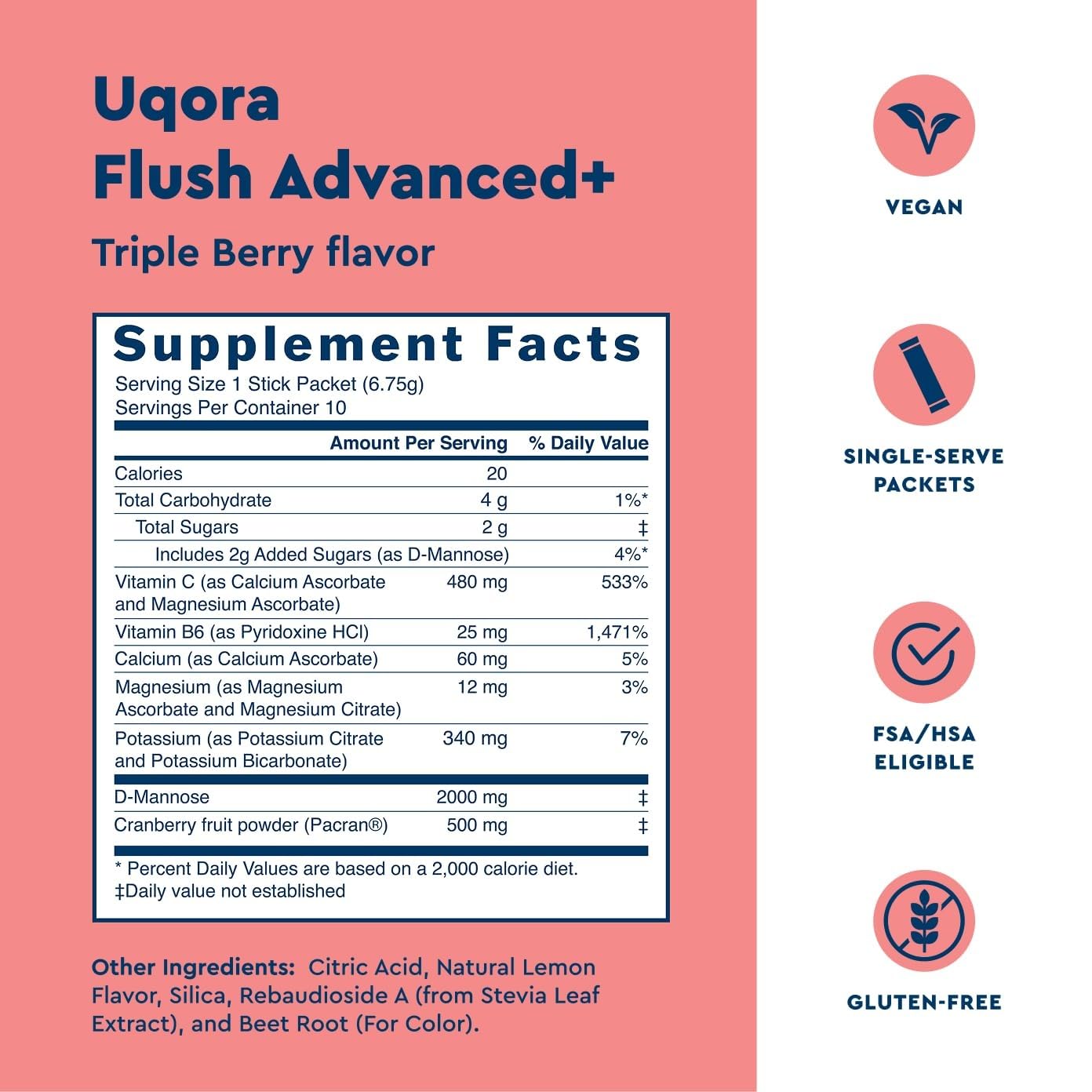 Uqora Flush Advanced+ UTI Support, Triple Berry, 10 Packets — Amazon image 3