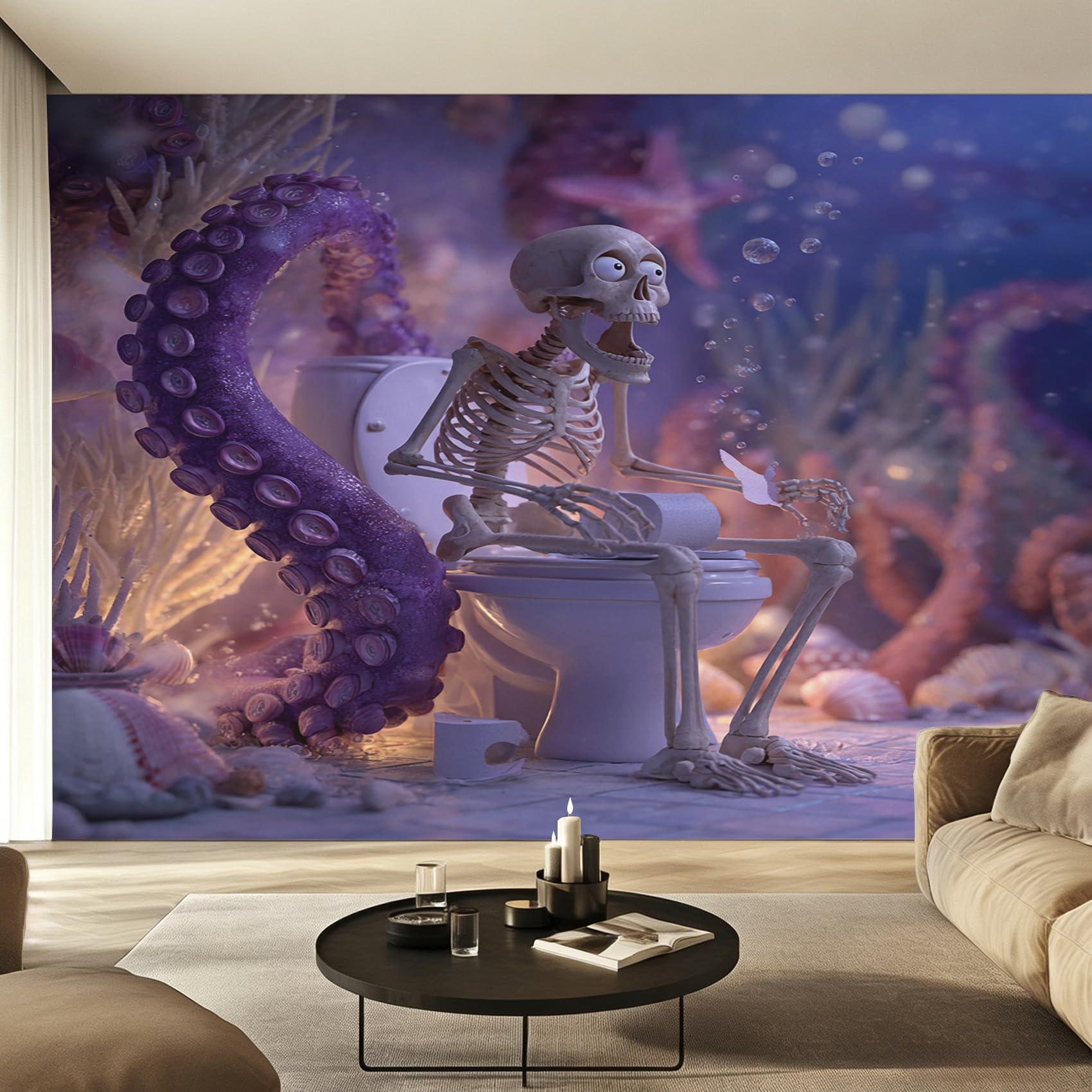 Papier Peint Panoramique Crâne Rigolo Monde Sous-Marin Fresque Murale Salon 200x140cm D&O208