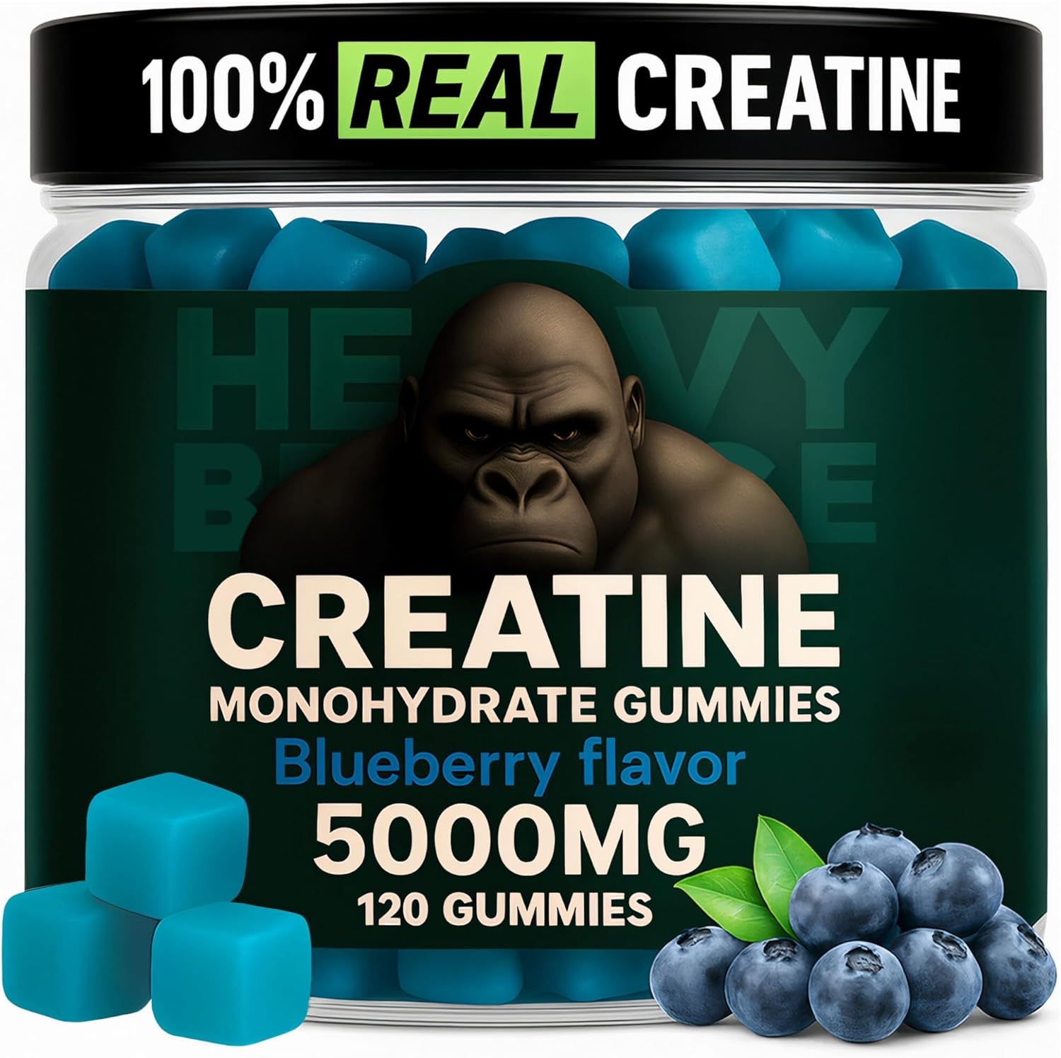 Creatine Monohydrate Gummies 5g Sugar Free Creatine with Vitamin B12 and L-Taurine | Muscle Growth for Men and Women | Low Calorie Formula 120 Gummies for 30 Servings, Blueberry