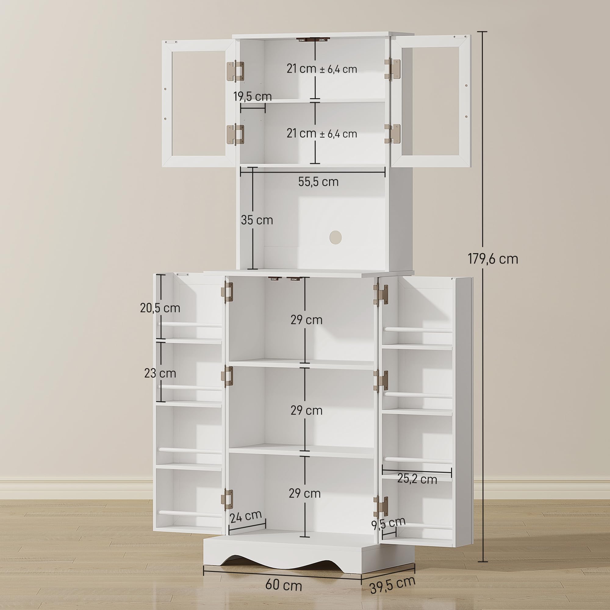 HOMCOM Buffet Haut Cuisine 4 Portes Plan de Travail 60x39,5x179,6cm Blanc
