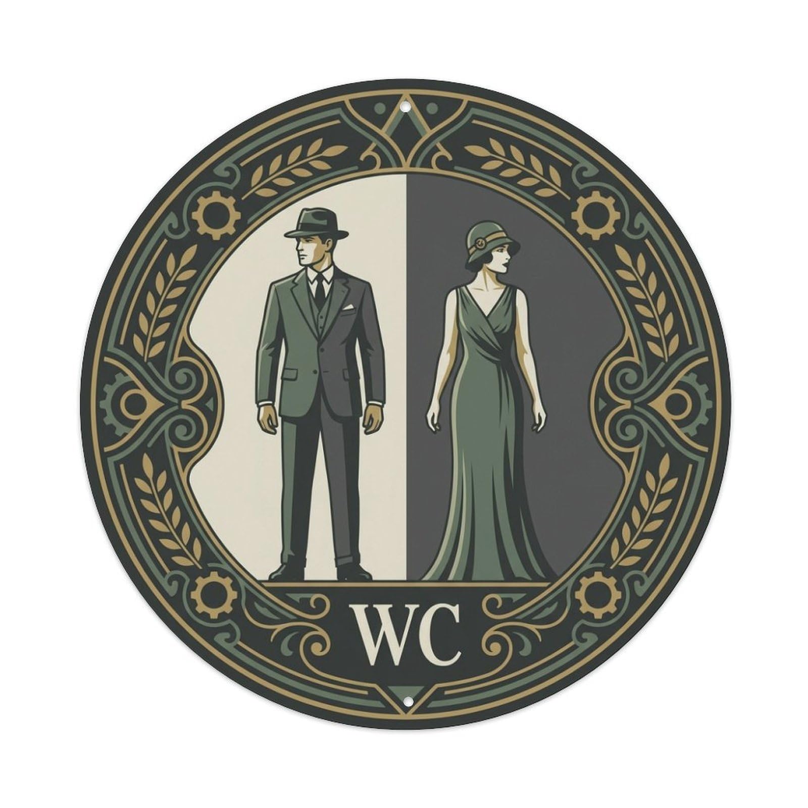 WC Art Deco Restroom Sign Ladies Gents Metal Tin Sign