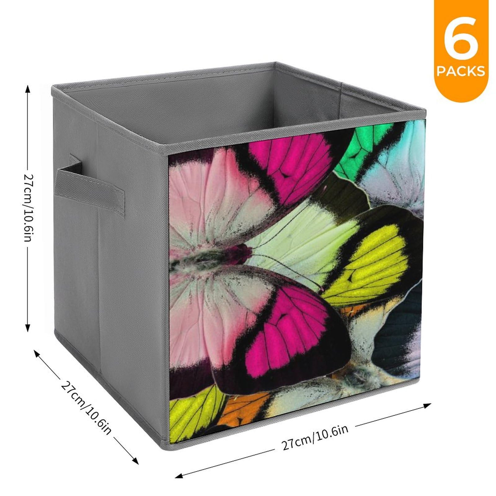Składane kostki do przechowywania, akwarela, sztuka, motyl, 6-pak materiałowych pojemników do przechowywania z uchwytami, ubrania, koc, zabawki, organizer do domu, biura, 28 x 28 cm