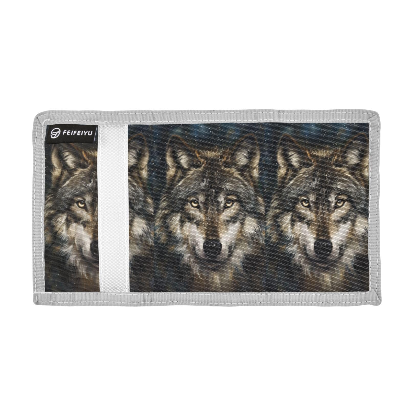 Sletend Wolf Novelty Kids Wallet Fun Print Keychain Ring & Multi-Pocket Layout, Durable Nylon for School Outings & Travel Great Birthday Gift for Children