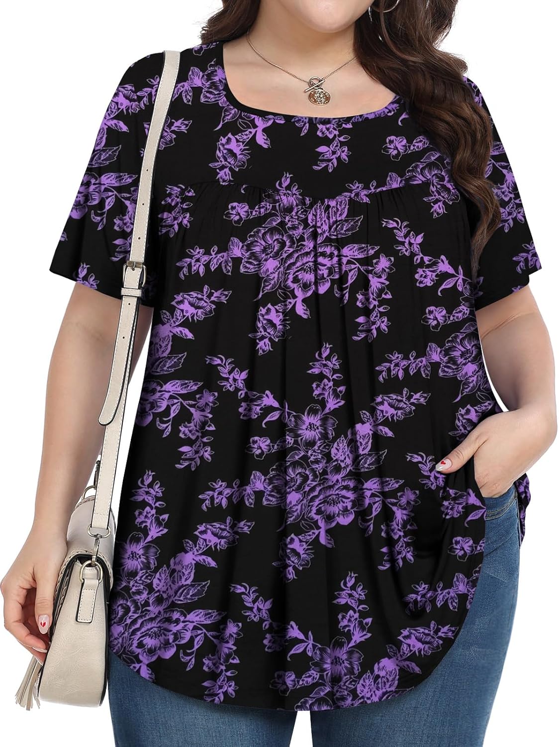 Plus Size Tops for Women Summer 2026 Short Sleeve Shirts Tunics Square Neck Casual Loose Blouses 1X-5X