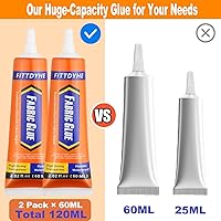 Vista 8 de 2 Pack de Pegamento para Tela Permanente, 60ML/2.02oz Pegamento Claro Lavable para Ropa, Adhesivo Súper para Tela para Strass, Parches, Ropa, Denim
