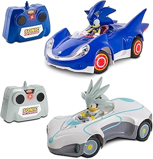 NKOK 1/28 Scale 2.4GHz RC Sonic 2PK RC Sonic & Silver; Officially Licensed; Full Function Radio Control; Detailed 6.5” Vehicle and Character; Grippy Tires; Adjustable Front Wheels