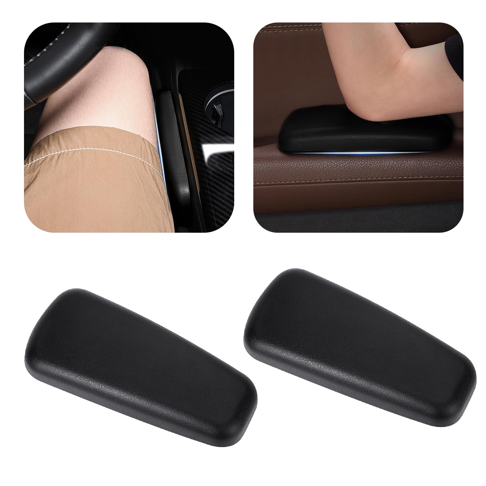 2PCS Car Arm Rest Elbow Pads, Soft Leather Armrest and Knee Cushion, One Piece Molding Comfortable Support, Universal Car Accessories Cars, SUV Truck (Black)