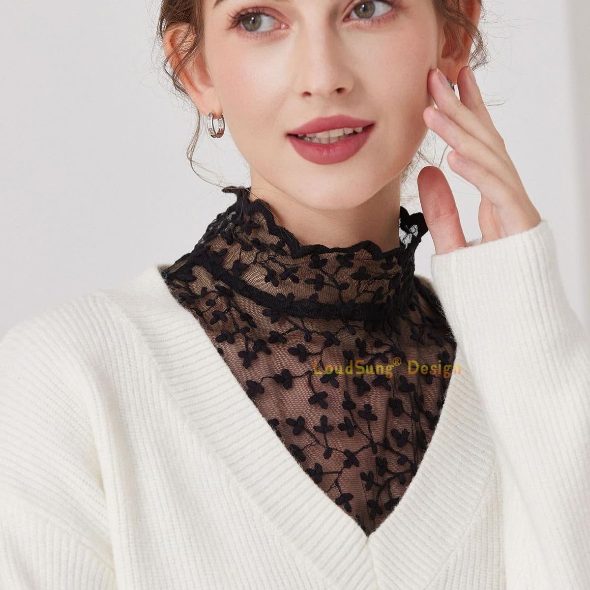 LoudSung Fake Collar Detachable Half Shirt Blouse False Collar Hollow Out Lace Elegant Stand Style for Women Girls - Image 4