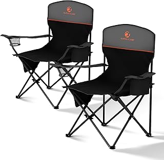 ALPHA ALPHA CAMP Folding Camping Chairs for Adults Lawn Chairs Outdoor Chairs Support 225 LBS Portable Camp Chairs with Cup Holders Cooler Pouch for Outdoor, 2 Pack