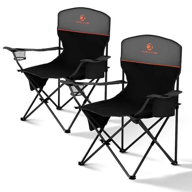 ALPHA CAMP Folding Camping Chairs for Adults Lawn Chairs Outdoor Chairs Support 225 LBS Portable Camp Chairs with