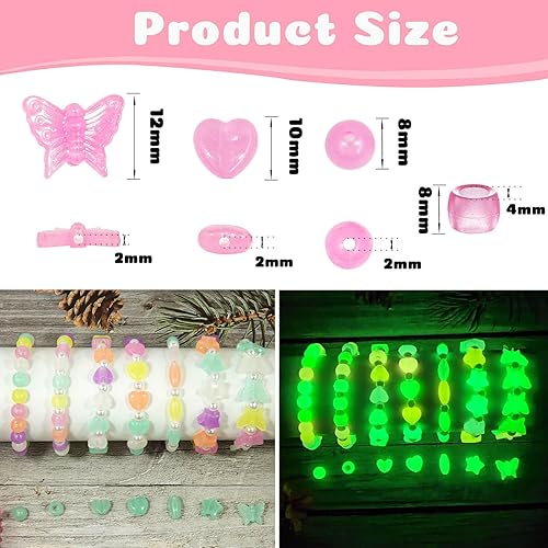 Miniatura 8 de 1000 cuentas redondas acrílicas luminosas que brillan en la oscuridad, cuentas espaciadoras de plástico pastel brillantes de 0.236 in, 0.315 in y