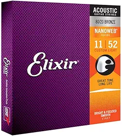 Encordoamento .011 Elixir 11027, para Violão Aço, Custom Light Bronze 80/20 Nanoweb