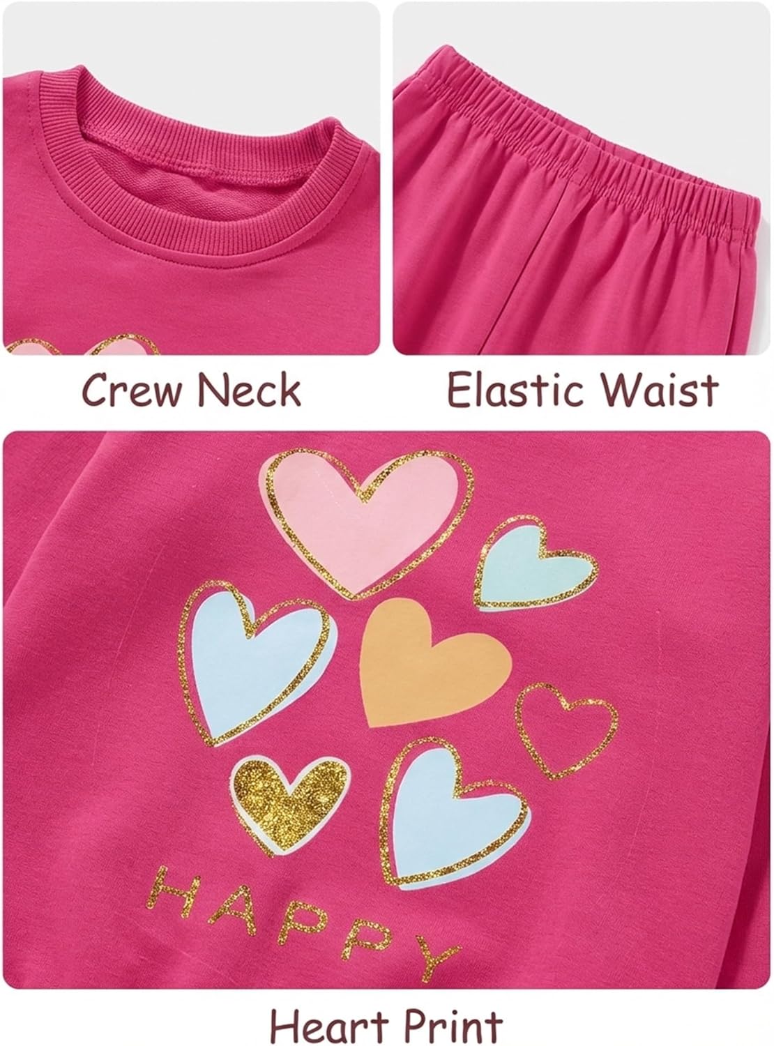 Cute Toddler Girls Pants Set - Happy Valentines Day Heart Letter Little Kids Clothes Long Sleeve Outfits 2-6 Years - Image 3