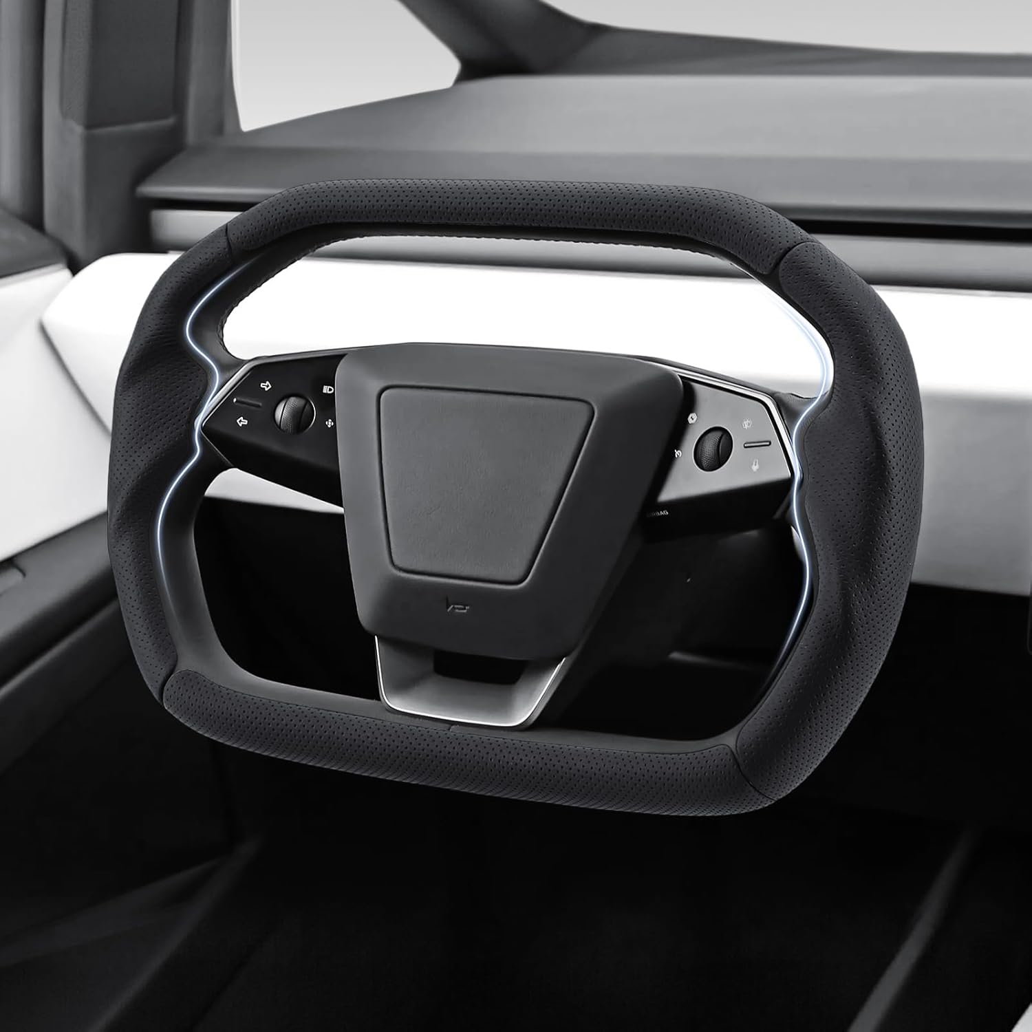 Steering Wheel Cover for Cybertruck 2023-Present Leather Steering Wheel Cover for Tesla Cybertruck Truck Car Steering Wheel Accessories (Perforated Black)