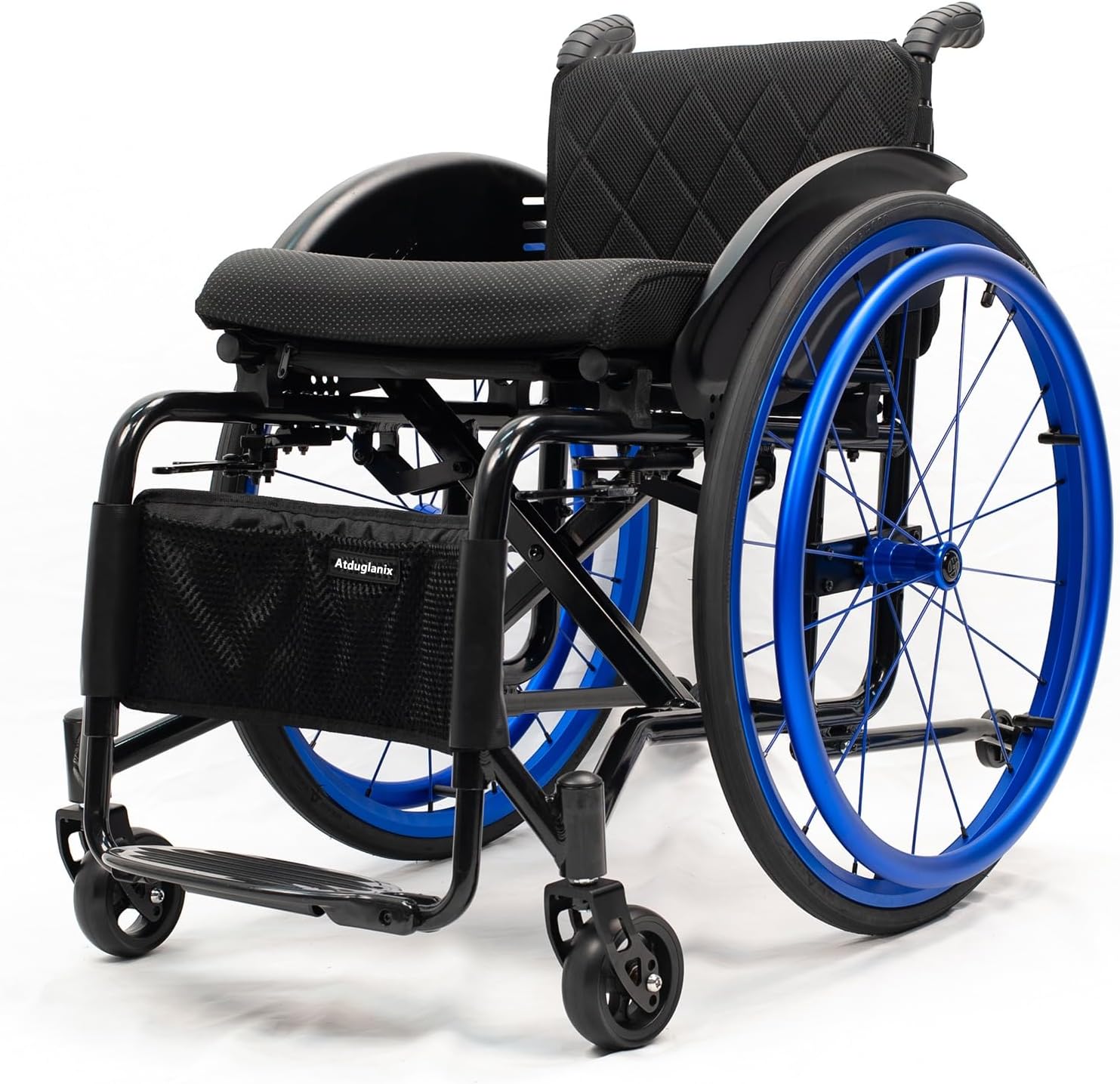 Foldable Lightweight Sports Wheelchair All Terrain Aluminium Wheelchair Easy to Assemble Stable for Youth, Adults, Elderly(Blue,Seat Width 16.5in)