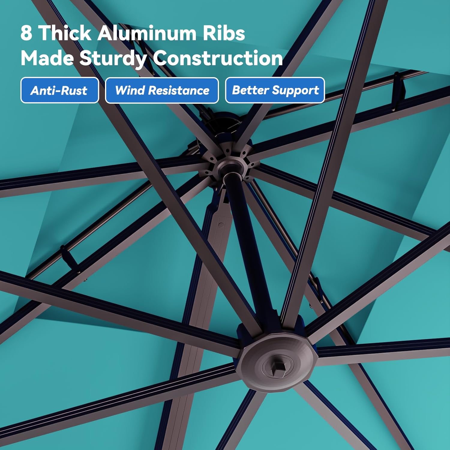 10x13FT Cantilever Outdoor Patio Umbrellas, Double Top Large Rectangle Umbrella, Heavy Duty 360° Rotation Offset Outdoor Sun Shade Umbrella for Garden Deck Pool Backyard Patio, Turquoise