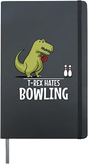 T-Rex Hates Bowling Sports Game Dinosaur Dino Lover Funny Hardcover Journal, Black