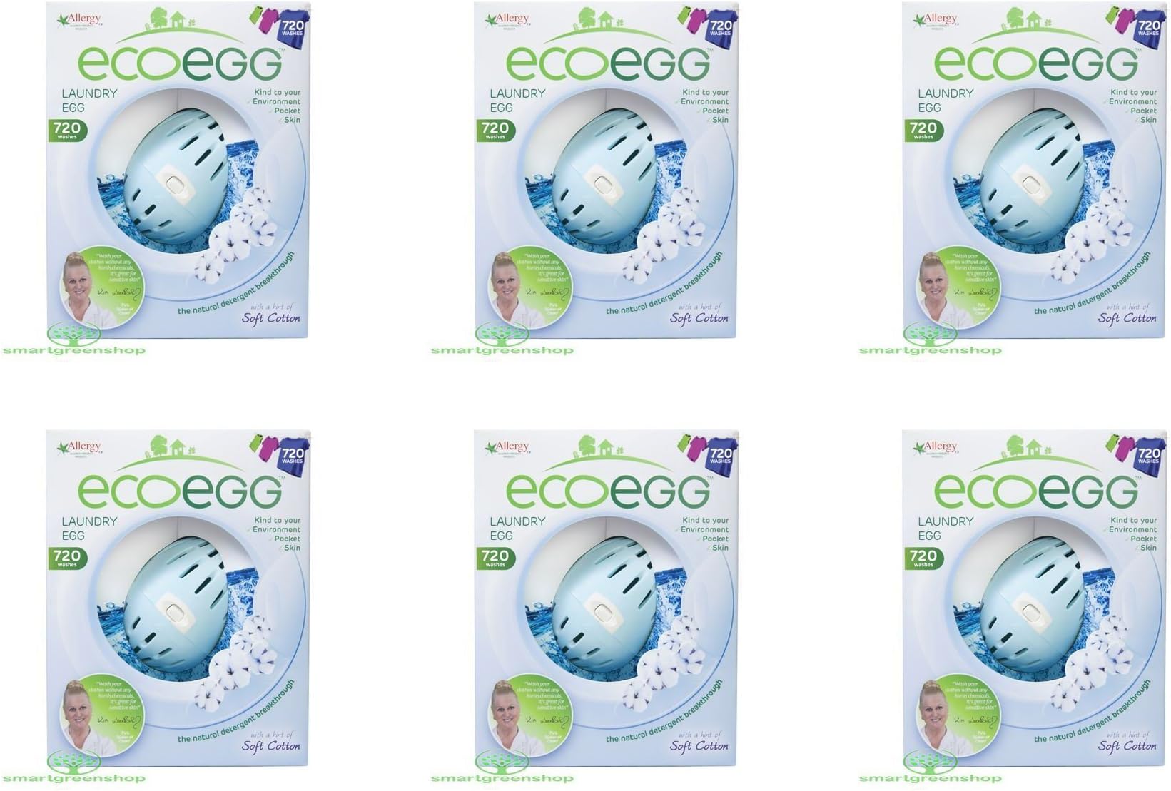 (6 PACK) - Ecoegg Laundry Egg Soft Cotton | 720 wahe washes | 6 PACK - SUPER SAVER - SAVE MONEY