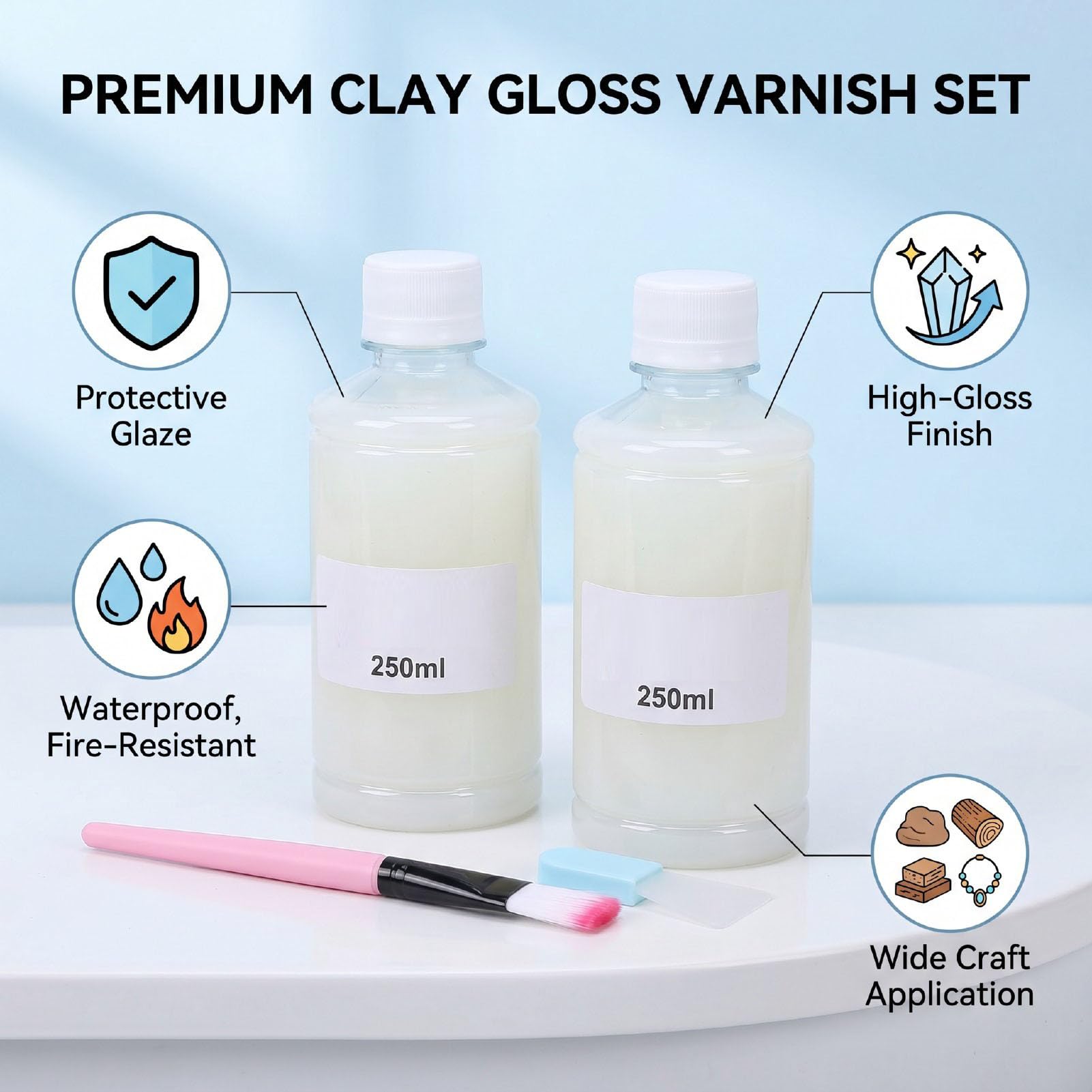 Haofy Barniz Transparente Brillante 500ml, Paquete de 2, para Arcilla de