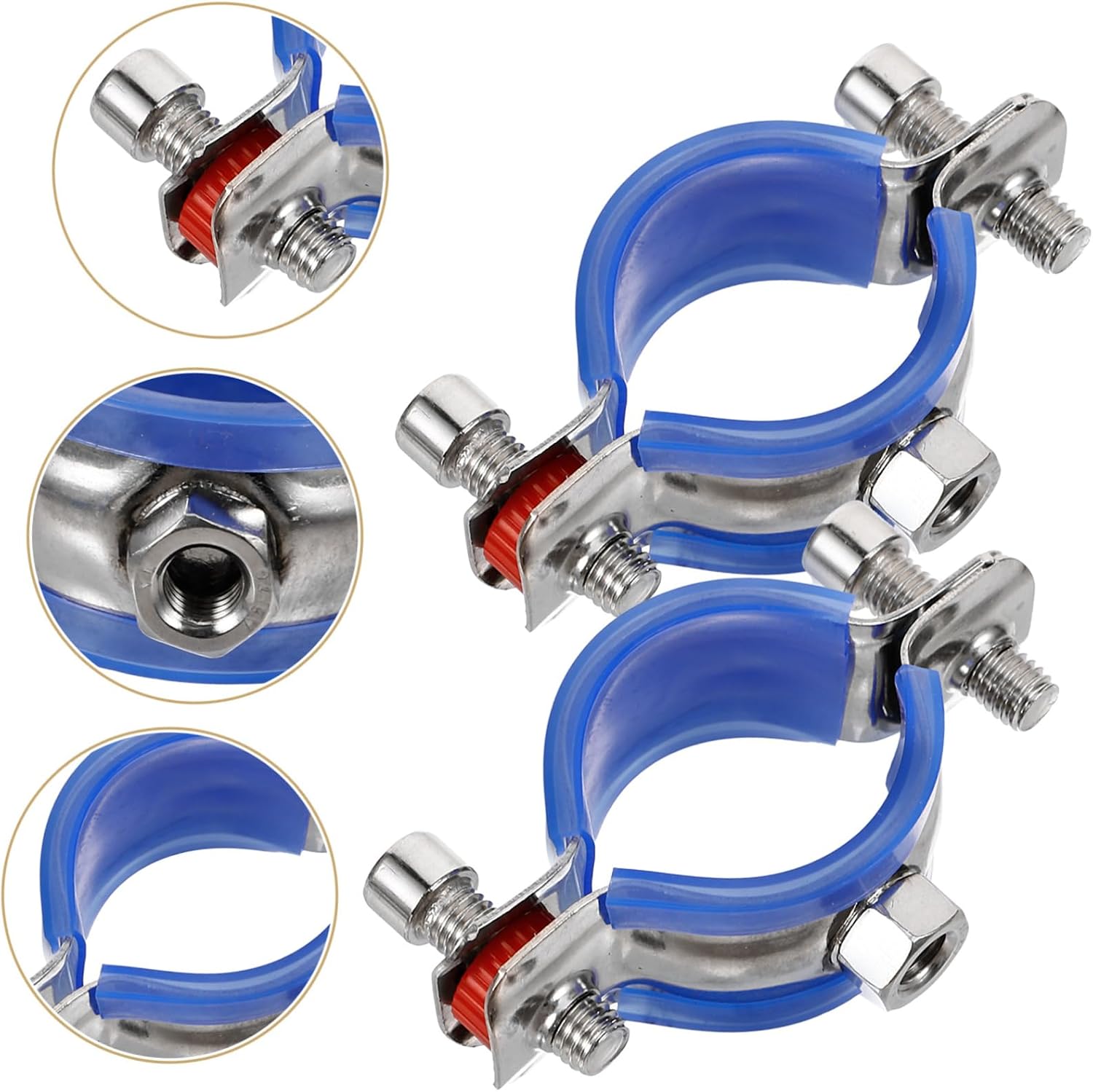 DOITOOL 4pcs Stainless Steel Clamp Bracket Support for Pipes Easy Installation Protective Pad for Wall and Ceiling Mounting
