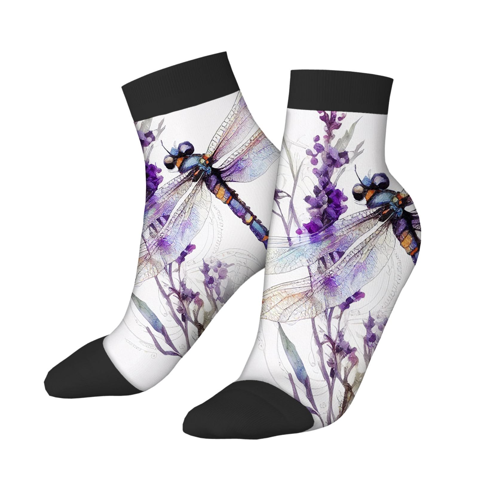 OOZ Watercolor Colorful Dragonfly on Flowers Women Socks Winter Women Socks Warm Soft Socks,Sports Socks Running Athletic Socks for Women men,Purple