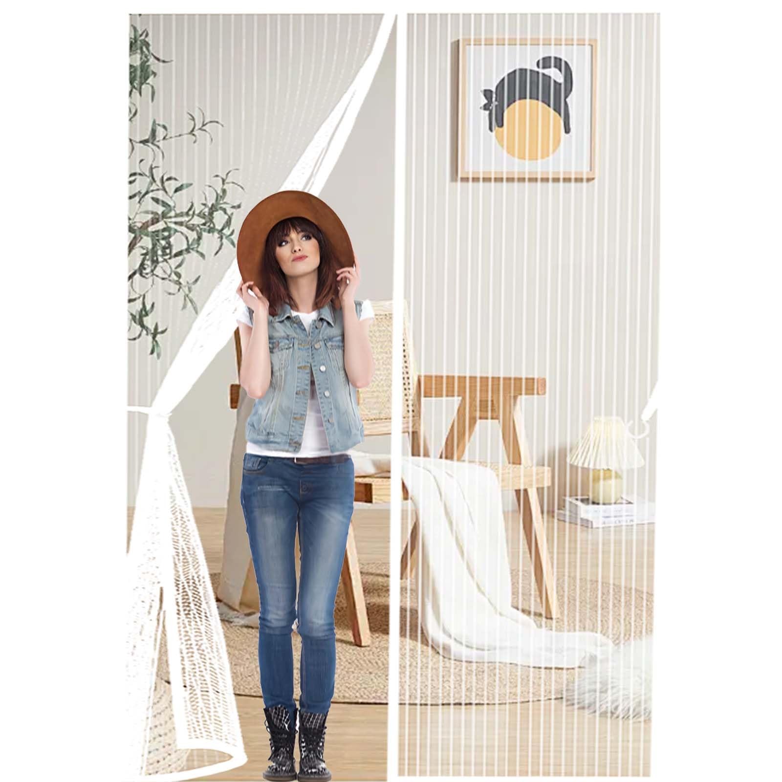 Feijdon White Fly Curtains 133X222cm(Widthxhigh) Powerful Magnets And Full Frame Magic Tape, No Drill Installation Screen Doors With Magnets Hundreds Of Sizes, Lets Fresh Air In,