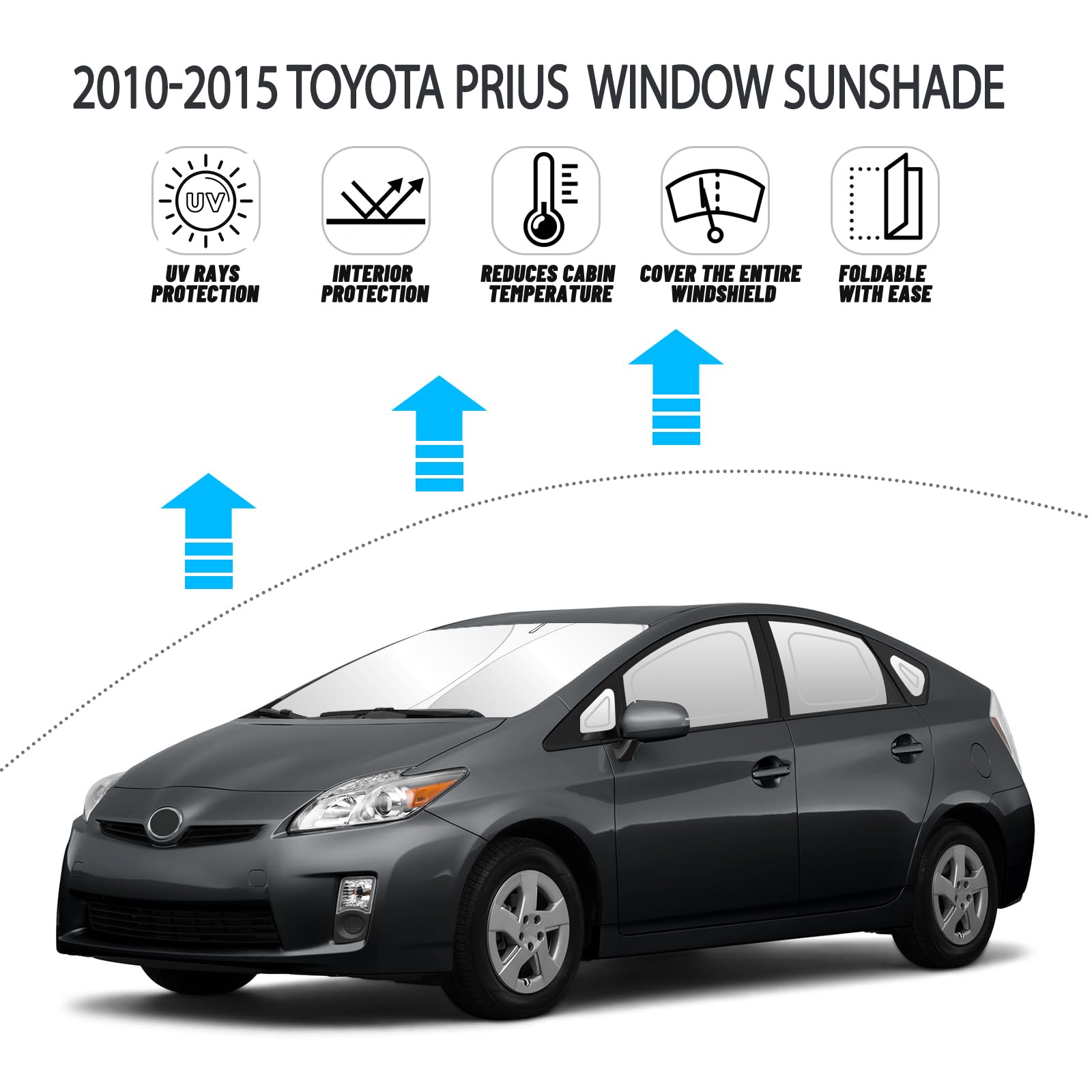 D-Lumina Lot de 10 pare-soleil de fenêtre pour Toyo'ta Prius Hatchback 2010-2015 - Pare-brise avant latéral et arrière - Protection intégrale contre les rayons UV - Pliable - 2 couches - Matériau 210T