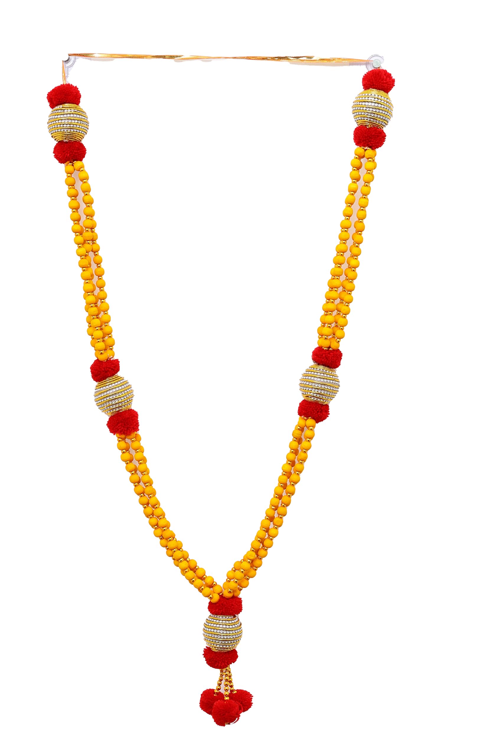 Sandhana malai | 4 Line Stone Ball Malai for Photo Frame | Chandan Mala | 30 inches Special Garland | Elegant Mala for Welcome VIP | Religious & Spiritual | Floral Pooja Garlands | Red-image-39