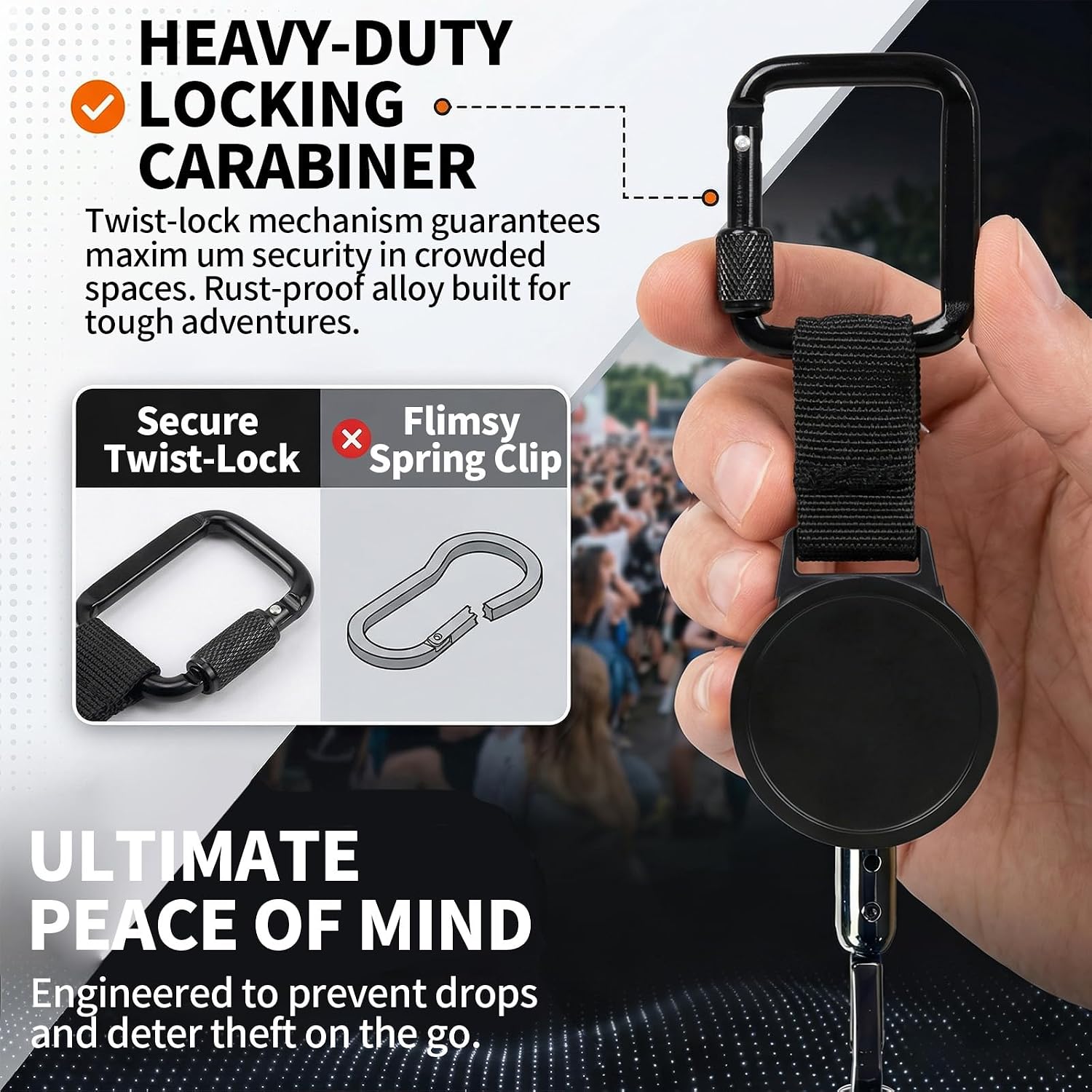 2 Pack Retractable Phone Tether, Anti-Theft Phone Strap With Locking Carabiner, Steel Line Cell Phone Lanyard For Travel Hiking & Festivals