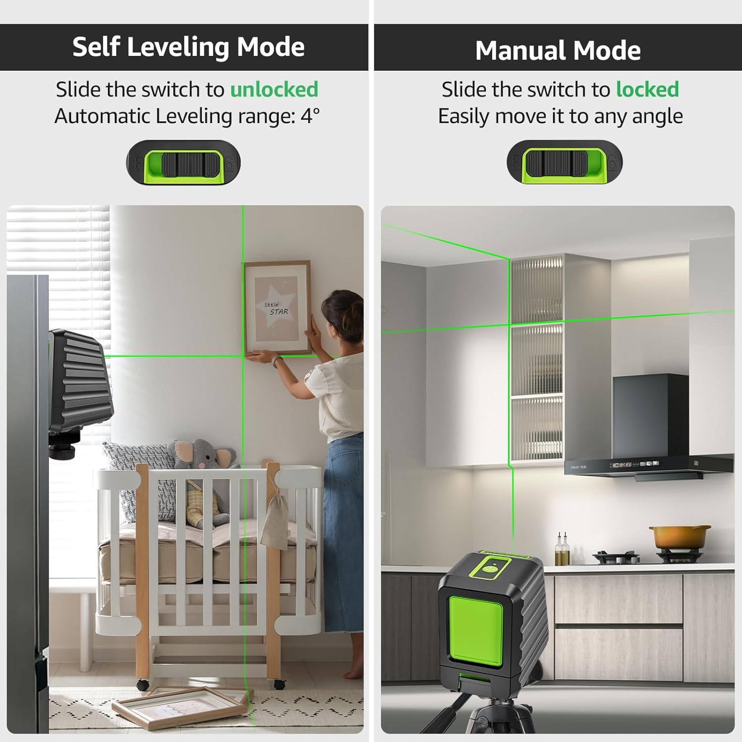 Laser Level Self Leveling, Huepar Box-1G 150Ft Green Cross Line Laser for Picture Hanging, Tile, Decoration & DIY Construction – 360° Magnetic Base & AA Battery, Outdoor Use Pulse Mode with Receiver