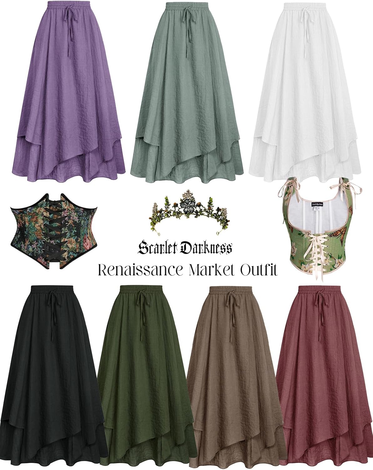 Scarlet Darkness Women Renaissance High Waist Skirt Double Layered Flowy Long Skirts - Image 6