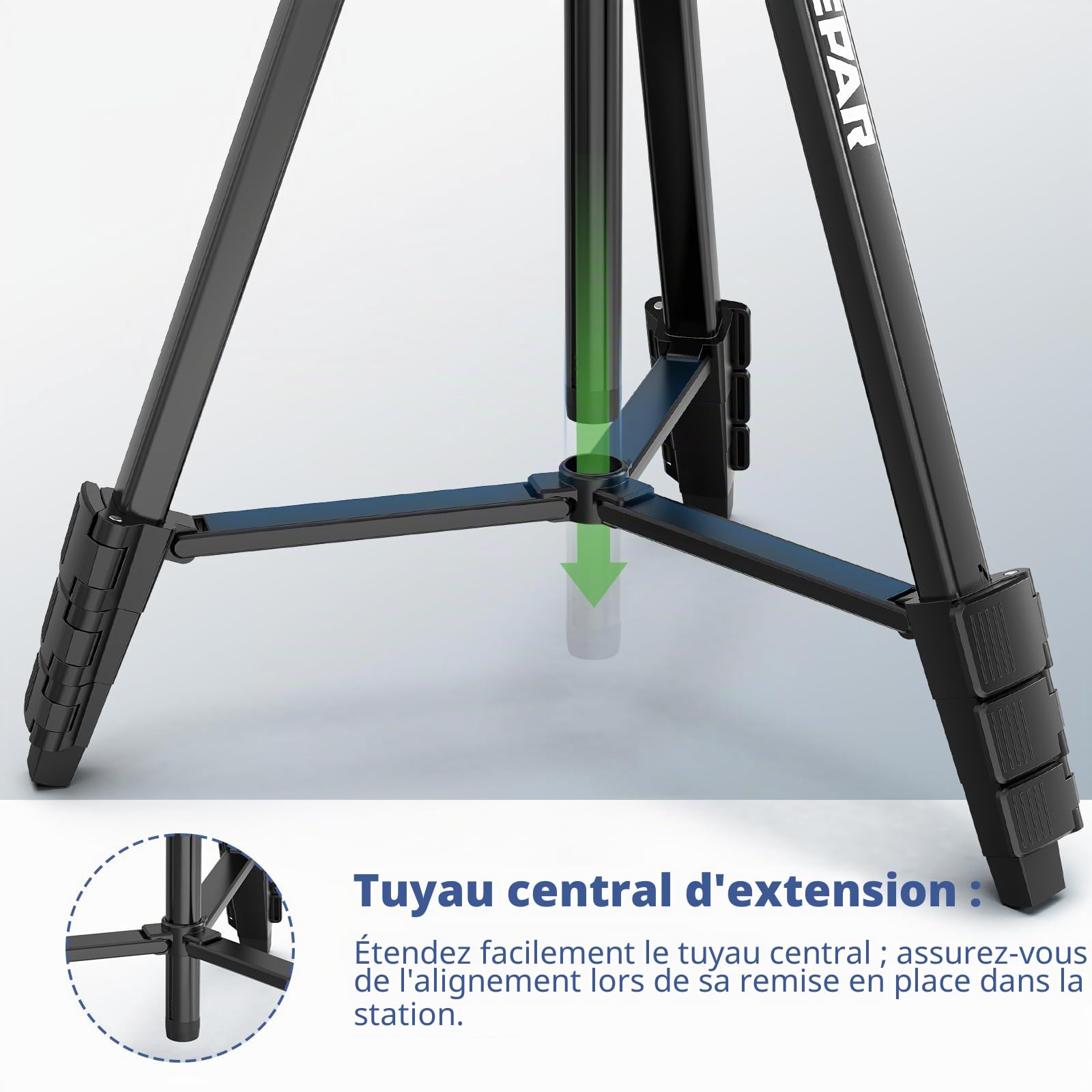 Huepar Trépied Léger 152 cm pour Niveau Laser avec 2 Niveaux à Bulle, Trépied Réglable Portable avec Filetage 1/4", Usage Intérieur pour Outils de Mesure