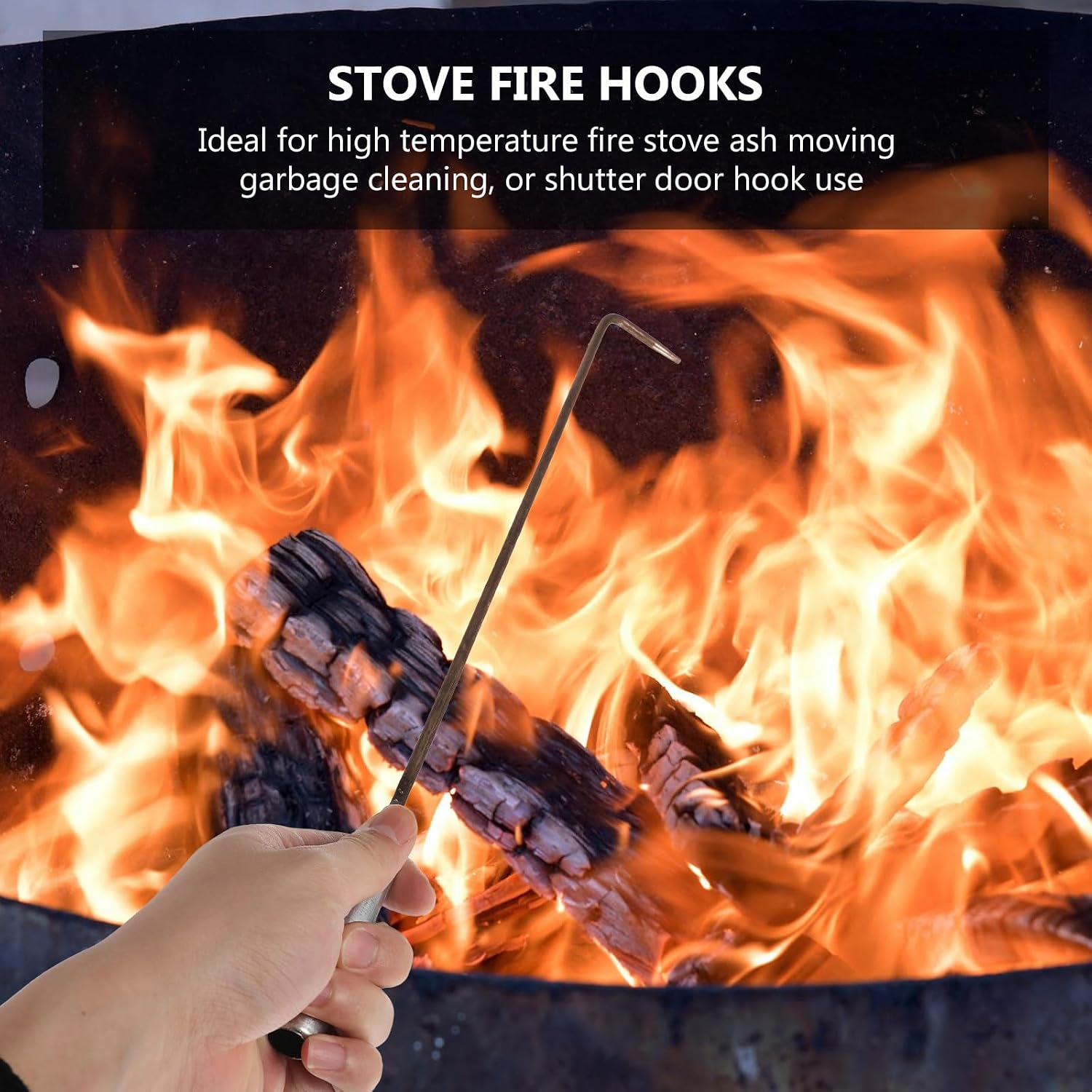 4Pcs 41Cm Stainless Steel BBQ Ash Tool Poker Set, Long Handle Fire Pit Poker Hooks for Outdoor Fireplace and Grill Ash Removal