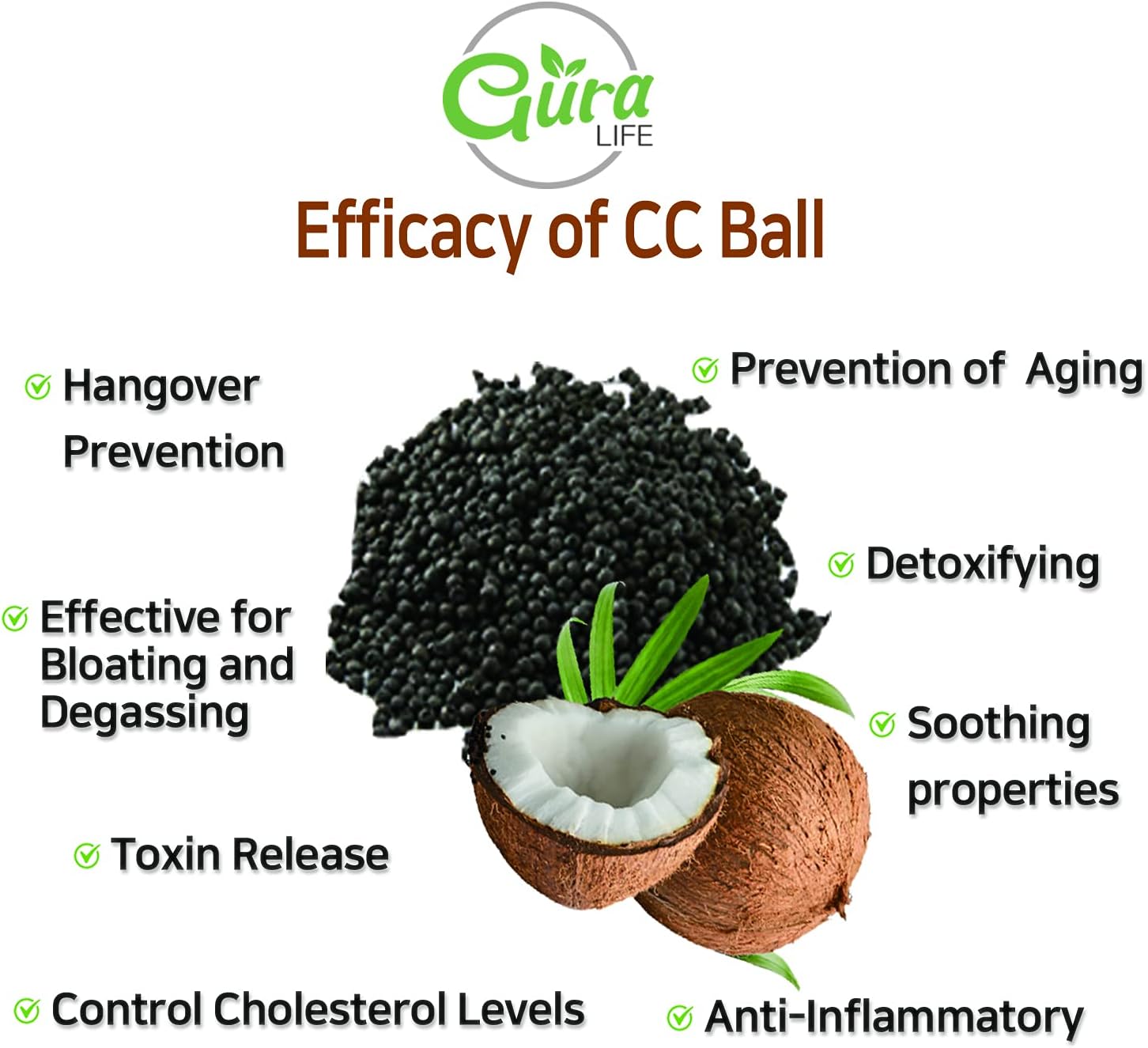 Aura Life Polypeptide Coconut Charcoal Ball 2000mg - Derived from Organic Coconut Shells - Promote Natural Detoxification - Vegan Supplements - Activated Charcoal - 1 Month Supply : Health & Household