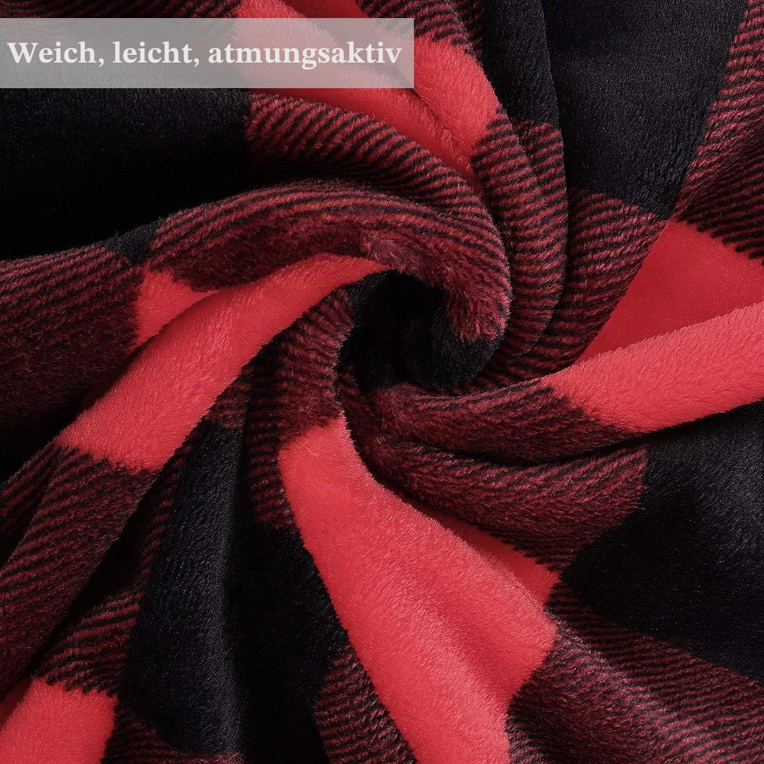 PiccoCasa Karierte Decke Wolldecke Große Decke Tagesdecke Fleecedecke Warme & weiche Wohn- & Kuscheldecke als Sofadecke/Couchdecke Sofaüberwurf Rot&Schwarz 150x200cm