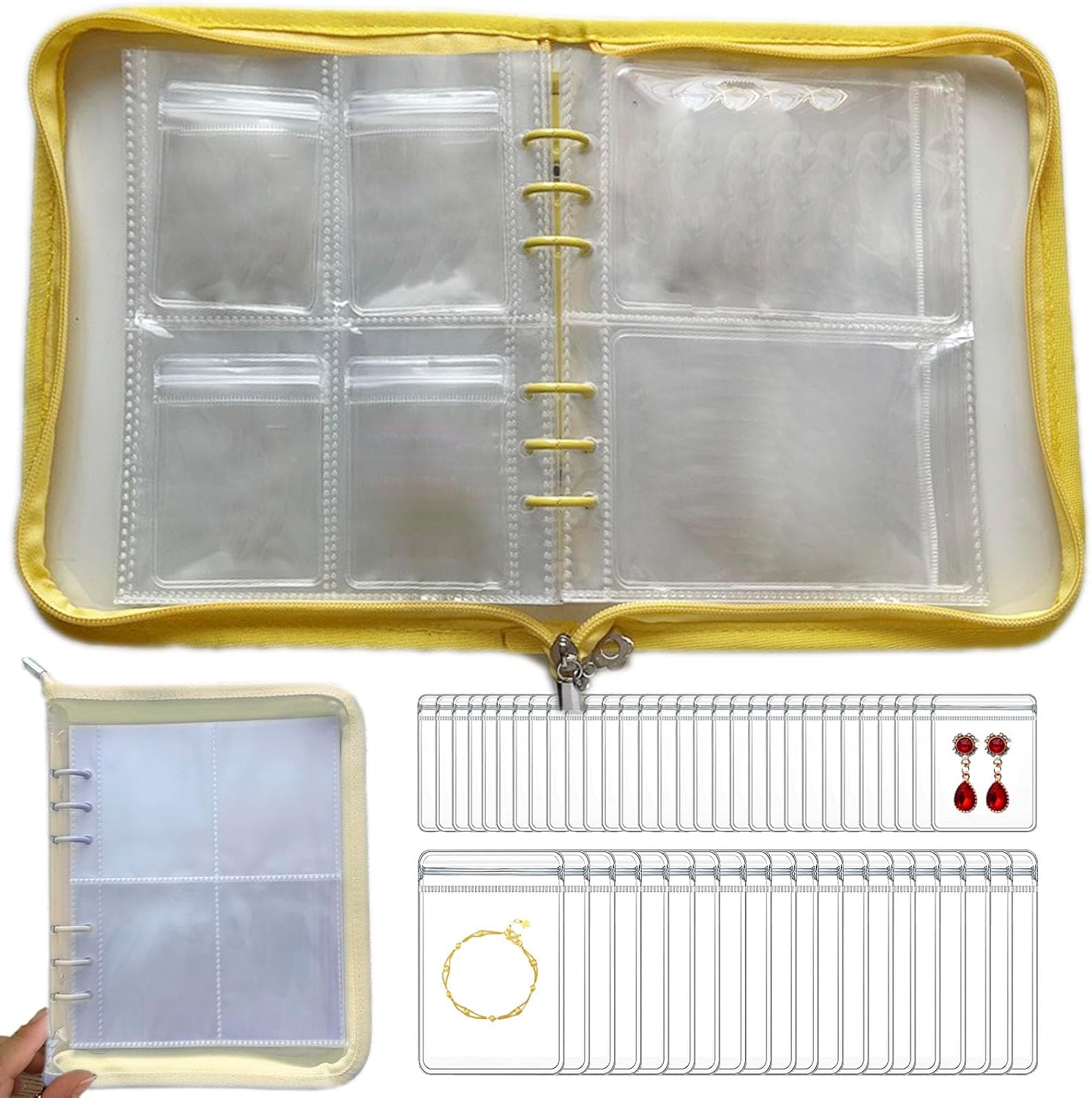 Transparent Jewelry Storage Book Travel Jewelry Organizer Transparent Jewelry Book Organizer for Necklace Bracelet Ring Holder Jewelry Organizer Book with Small Clear Pouch - Yellow