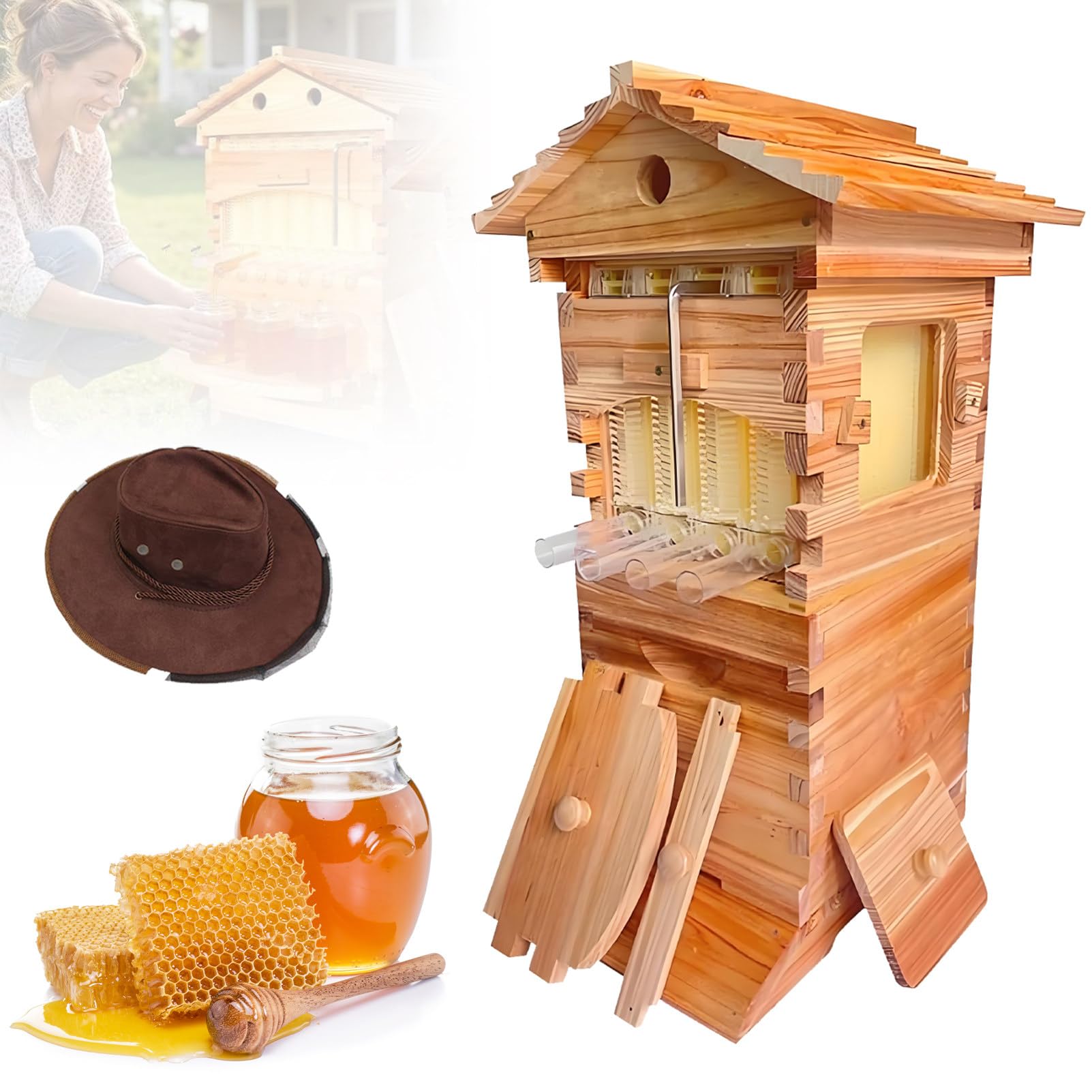 Flow Hive Imker-Starterset, komplettes Bienenstock-Starterset, mit Sichtfenster und leicht zu öffnendem Honigauslauf, für die Imkerei, Gartenbestäuber.